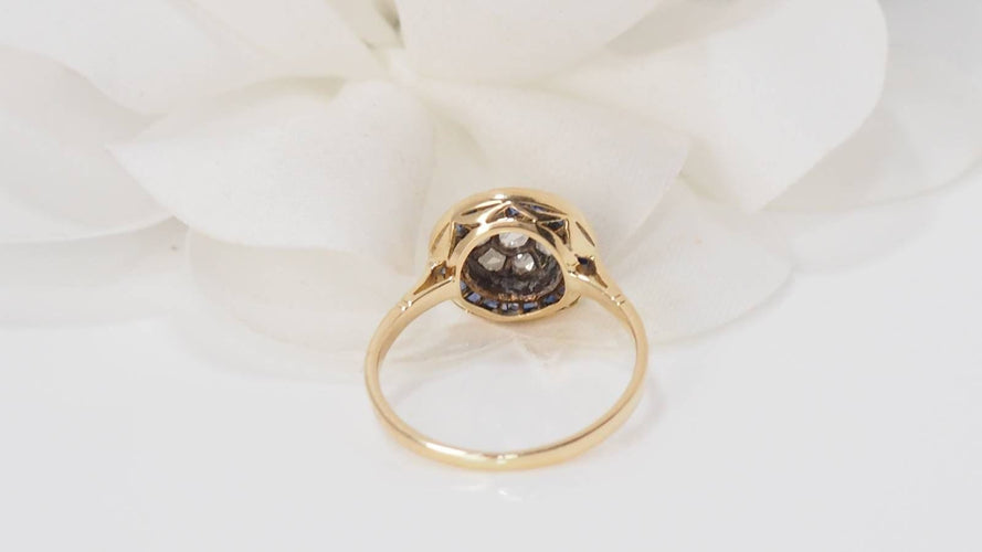 Bague 54 Bague ancienne en or jaune saphirs calibrés et diamants 58 Facettes 32179