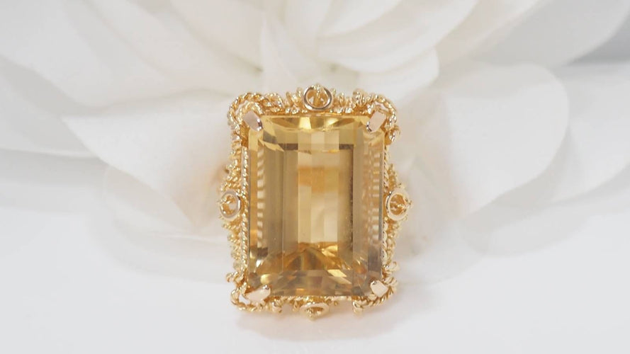Bague 56 Bague vintage en or jaune et citrine 58 Facettes 32214