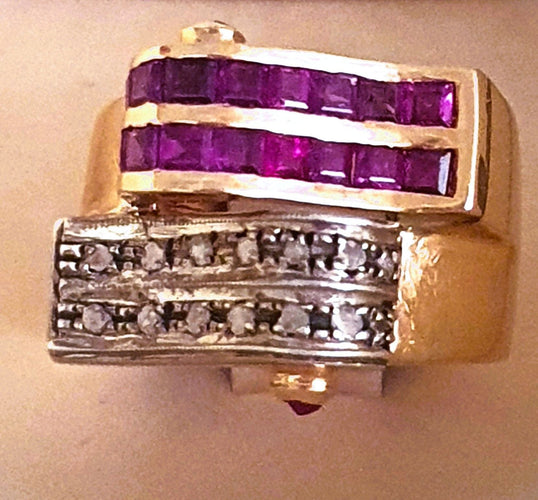 Bague 56 Bague "Vague" 2 Ors Rubis Diamants 58 Facettes R 1369  Ree