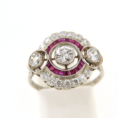 Bague Bague Art Deco, platine, diamants et rubis calibrés 58 Facettes 6268b
