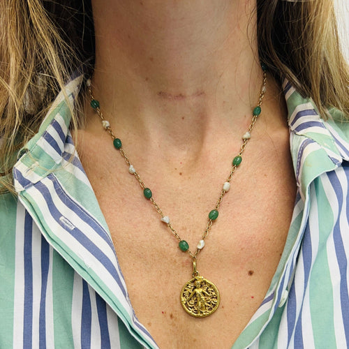 Collier Collier or jaune avec Boule Aventurine et Perle de Culture Keshi 58 Facettes 20400000812