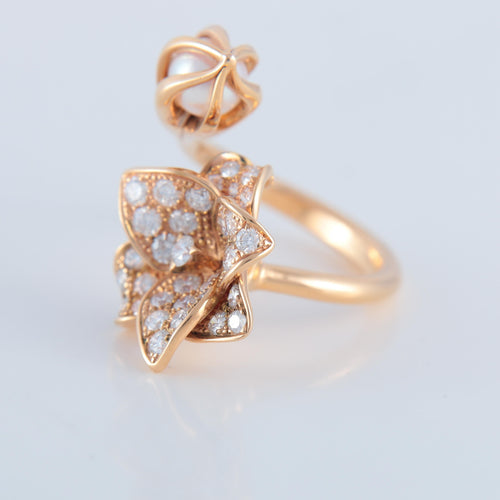 Bague 52 Bague Mellerio "Bourgeon" diamants et perles 58 Facettes