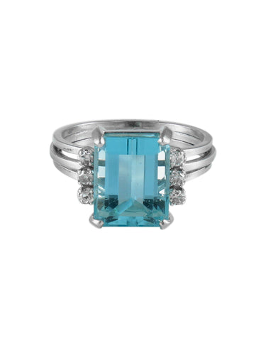 Bague 52 Bague Topaze bleue Diamants 58 Facettes