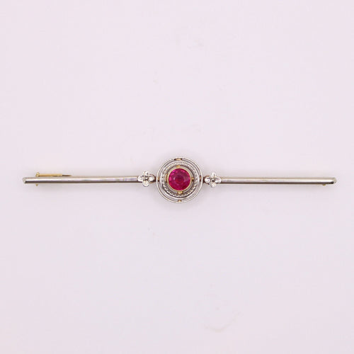 Broche Broche Arte Déco en 2 ors, rubis synthétique sur tête ronde 58 Facettes