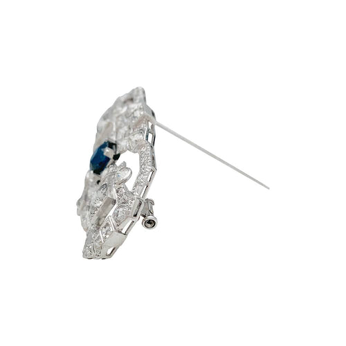 Broche Broche Art Déco en platine, or blanc, saphir et diamants. 58 Facettes 31225