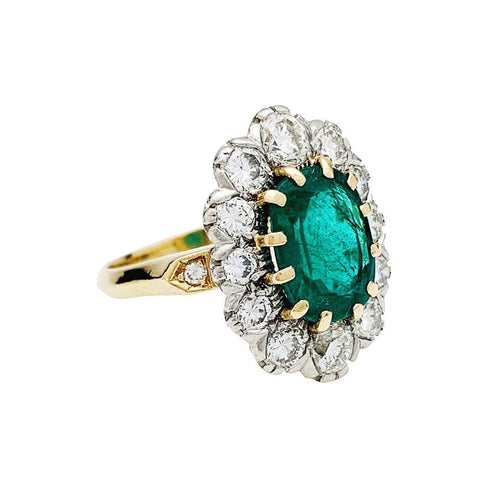 Bague 54 Bague pompadour or jaune et platine, émeraude 2.70 carats, diamants. 58 Facettes 30765