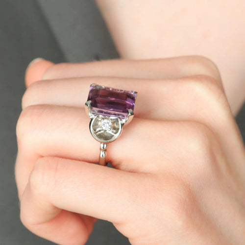 Bague 50 / Améthyste / Or Blanc BAGUE "VICTOIRE" AMETHYSTE & DIAMANTS 58 Facettes BO/220026 STA