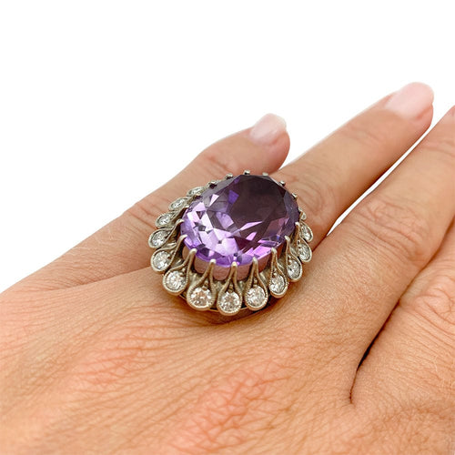 Bague 53 Bague en or et argent début du XX eme siècle, améthyste et diamants. 58 Facettes 31774