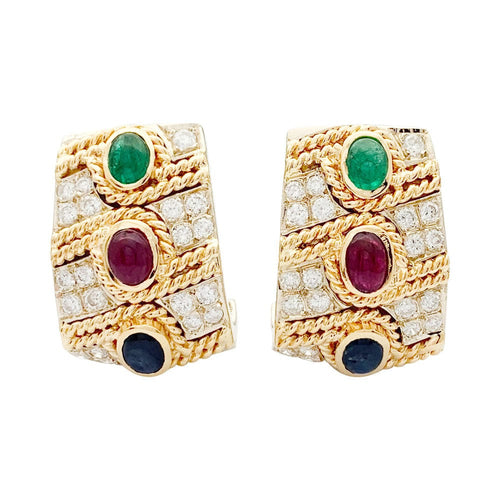 Boucles d'oreilles Boucles d'oreilles vintage, deux ors, pierres précieuses. 58 Facettes 32026