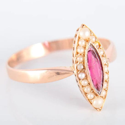 Bague Bague Marquise en or rose Perles et Grenat 58 Facettes