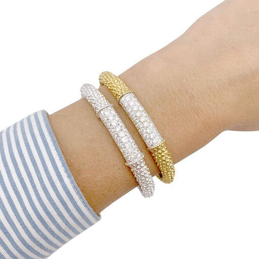 Bracelet Duo de joncs vintage or jaune et blanc, diamants. 58 Facettes 33078