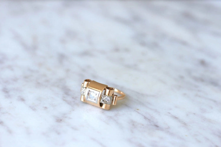 Bague Bague Tank or rose, platine et diamants 58 Facettes