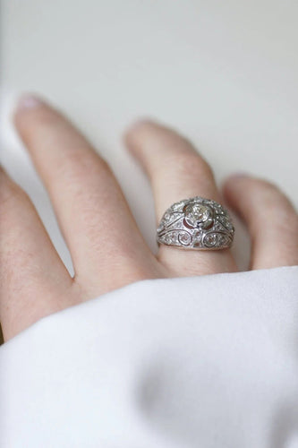 Bague 53 Bague dôme Art Déco Or blanc Platine Diamants 58 Facettes