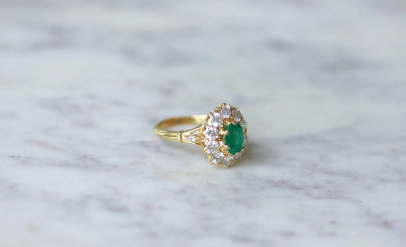 Bague Bague marguerite vintage émeraude et diamants 58 Facettes