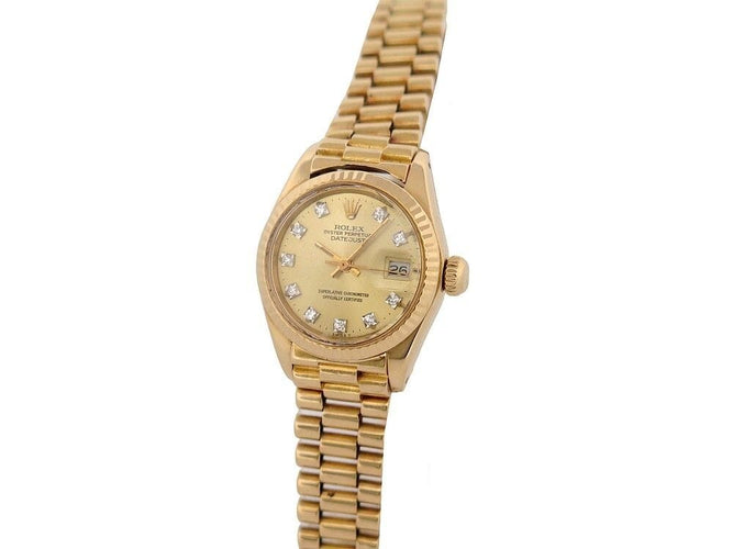 Montre montre ROLEX oyster perpetual lady datejust 26m or jaune 18k diamant 58 Facettes 254467