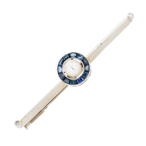 Broche Broche barrette perle et saphirs calibrés 58 Facettes 21-779