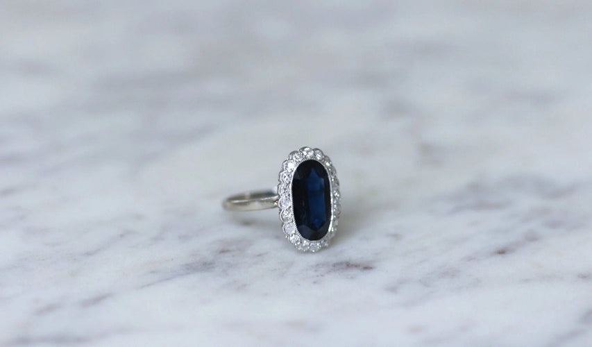 Bague Bague marguerite Art Déco saphir diamants 58 Facettes