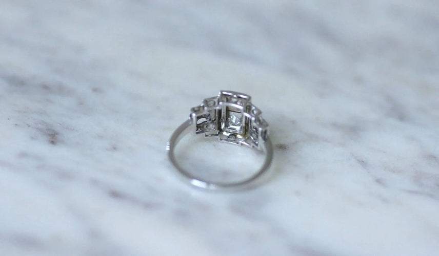 Bague 54 Bague Art Déco diamants sur platine 58 Facettes