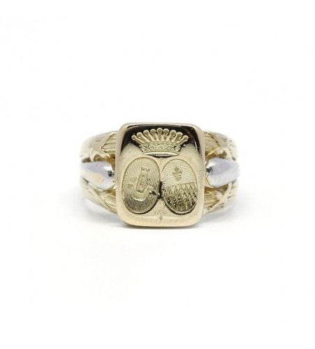 Bague 57 / Jaune et blanc / Or 750 Chevalière Or bicolore 58 Facettes 190305R