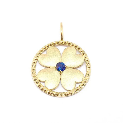 Pendentif Médaille trèfle saphir or jaune 58 Facettes