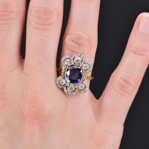 Bague 51 Bague ancienne Napoléon III saphir diamants 58 Facettes 21-370