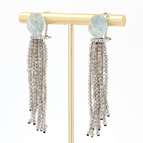 Boucles d'oreilles Boucles d'oreilles aigue-marines gravées diamants et labradorites 58 Facettes 22-195