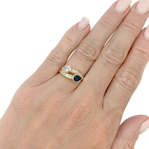 Bague 53 Bague "Toi & Moi" vintage, saphir et diamants. 58 Facettes 31644