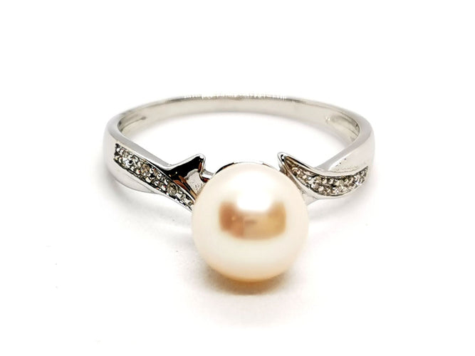 Bague 54 Bague Or blanc Perle 58 Facettes 1141388CD