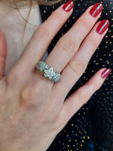 Bague 56 BAGUE FLEUR OR BLANC PAVAGE DIAMANTS 58 Facettes 078341