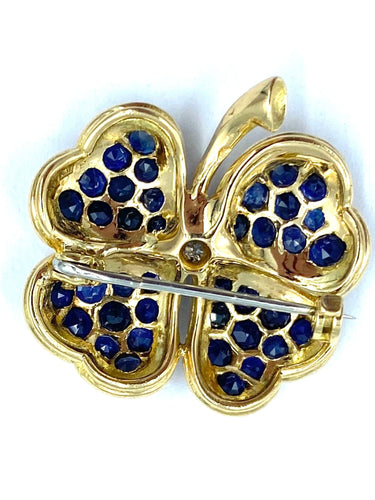 Broche Broche trèfles or jaune, saphirs et diamant 58 Facettes