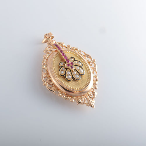 Pendentif Pendentif porte-photo rubis de synthèse et perles 58 Facettes