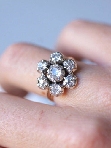 Bague Bague de fiançailles marguerite ancienne, or, argent et diamants 58 Facettes