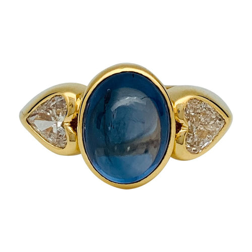 Bague 53 Bague saphir cabochon 6 cts, diamants coeurs. 58 Facettes 31736