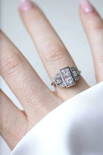 Bague 54 Bague Art Déco diamants sur platine 58 Facettes