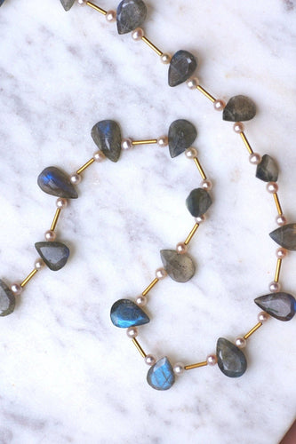 Collier Collier vintage pampilles labradorites, or et perles 58 Facettes