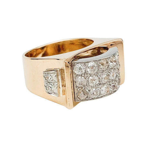 Bague 52 Bague "Tank" or rose, platine et diamants. 58 Facettes 31833