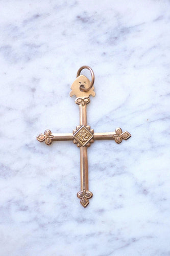 Pendentif Croix Jeannette ancienne régionale en or rose 18Kt 58 Facettes