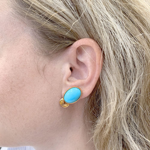 Boucles d'oreilles Boucles d'oreilles en or jaune, turquoises. 58 Facettes 31468