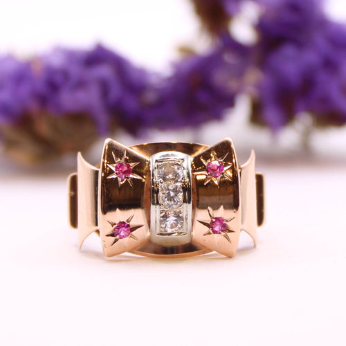 Bague Bague Tank pierre blanches, rubis 58 Facettes