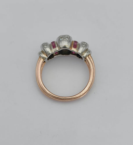 Bague 54.5 Bague Tank en or ornée de diamants et rubis 58 Facettes