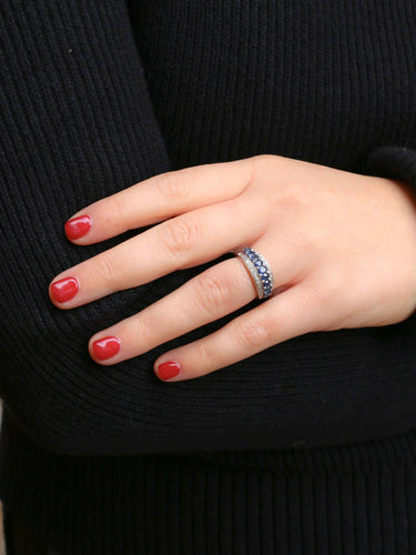 Bague 54.5 Bague jonc Or blanc Diamants Saphirs 58 Facettes J165