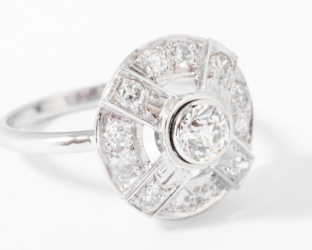 Bague Bague marguerite en platine or gris et diamants 58 Facettes