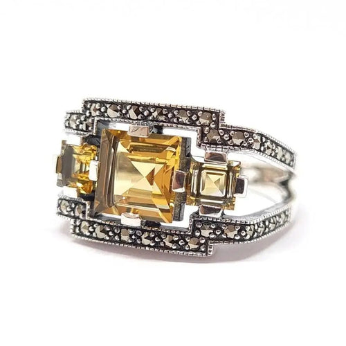 Bague Bague vintage citrines argent 58 Facettes