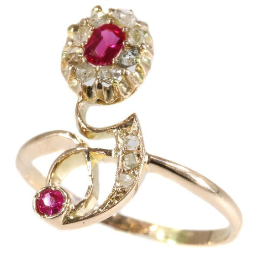 Bague 55 Bague Art Nouveau rubis et diamants 58 Facettes 18019-0216