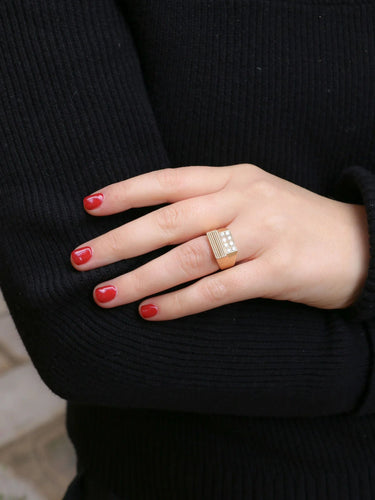 Bague 56 Bague chevalière Or jaune Diamants 58 Facettes J131