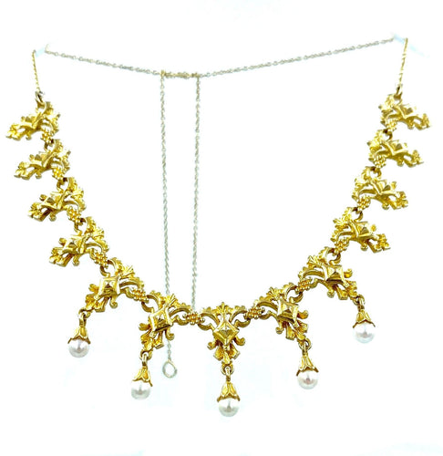 Collier Collier draperie 19ème or jaune et perles 58 Facettes