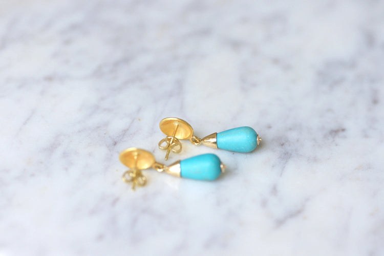 Boucles d'oreilles Boucles d'oreilles or et goutte de turquoise 58 Facettes