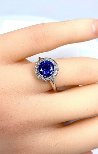 Bague 53 Bague Marguerite Or blanc Saphir et Diamants 58 Facettes AB222