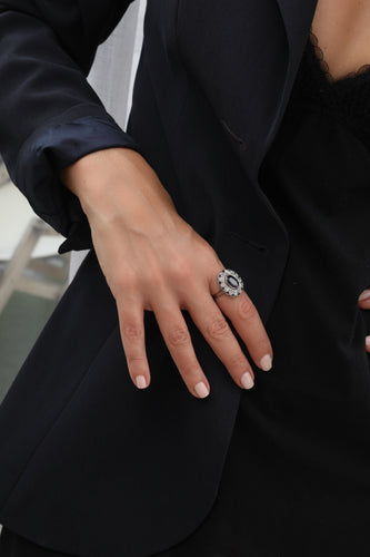 Bague Bague Marguerite platine saphir de Ceylan et diamants "Princesse mutine" 58 Facettes 2430