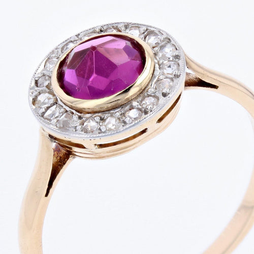 Bague 56 Bague ancienne grenat et diamants ronde 58 Facettes 23-008